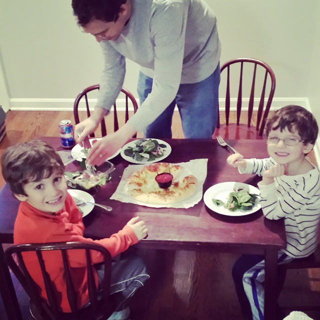 Superbowl Sunday means dinner in the family room.