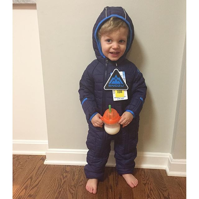 so excited about his new snowsuit