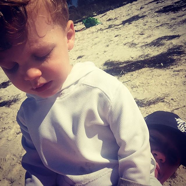trying to exercise on the beach with a 30 lb toddler