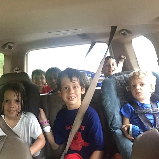 full car of muddy, wet soccer players + one sweet, patient toddler