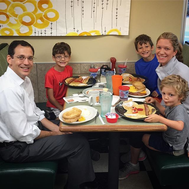 Celebrating the last day of summer (and practicing getting up at 6:45am) with breakfast at Bob's Diner with Daddy