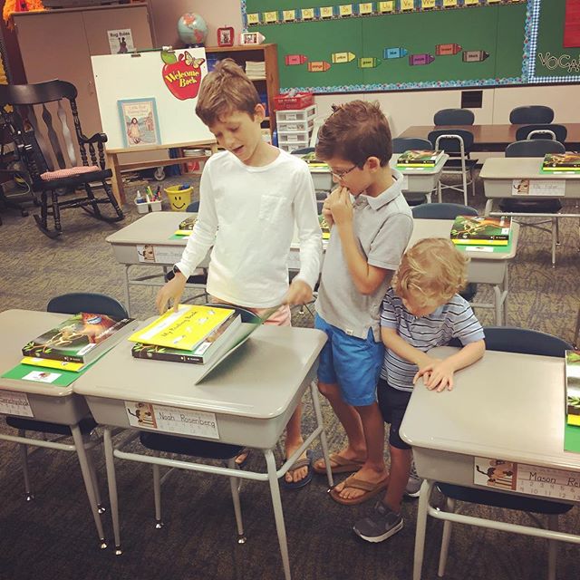 Collin showing Noey around his first grade classroom.