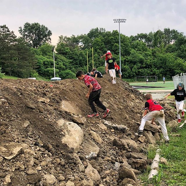 fun first travel baseball practice ended with a massive dirt pile- boy heaven