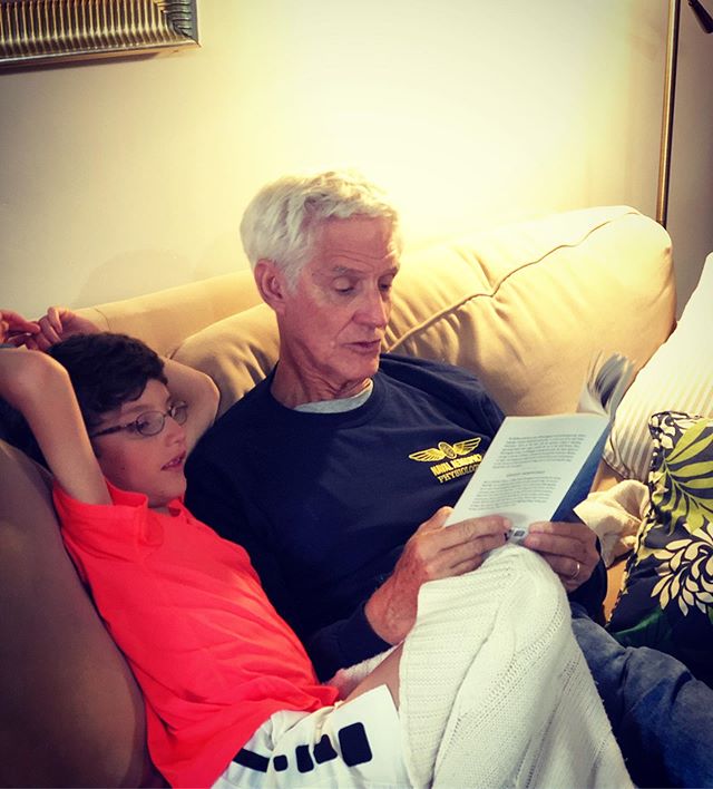 reading Grampy’s favorite book, The Old Man and the Sea, with his favorite fishing buddy