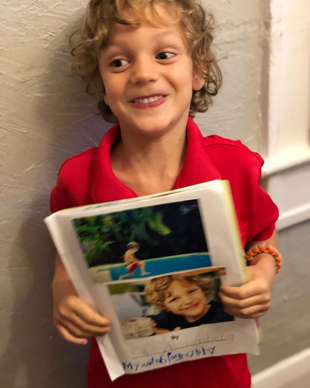 Rainey was so proud to turn in his first Kindergarten project, his autobiography, today.